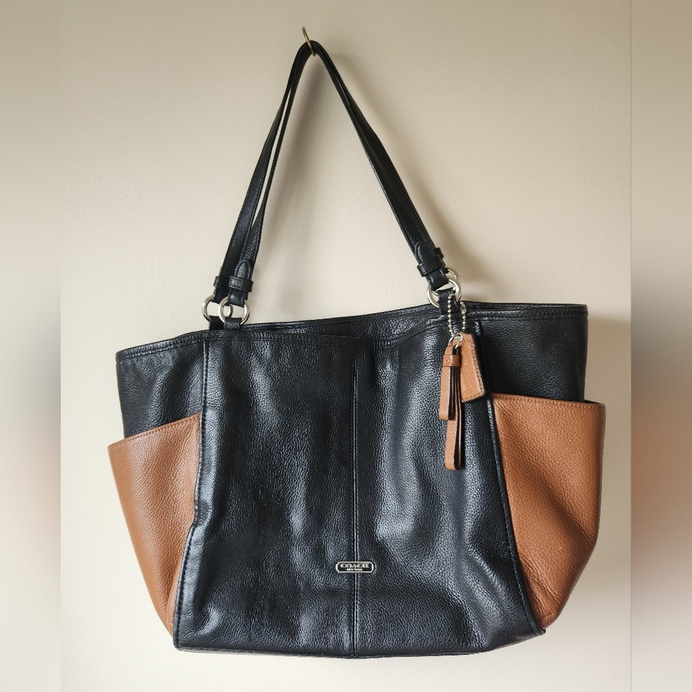 Coach Two-Tone Black and Brown Leather Tote